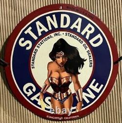 Standard Gasoline Gas Station Pump Oil Service USA Pinup Porcelain Enamel Sign
