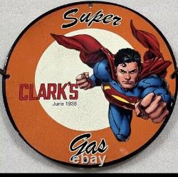 Super Clark Gasoline Porcelain Superman Metal Gas Oil Service Station Pump Sign