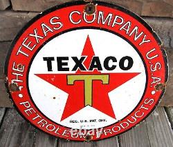 Texaco Gasoline Texas Co Vintage Porcelain Enamel Gas Oil Service Station Sign