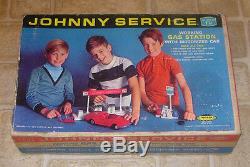 Topper Johnny Service Gas Station With Car C. 1966-68 Boxed