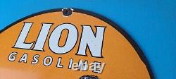 Vintag Lion Gasoline Porcelain 12 Gas Oil Auto Service Station Plate Pump Sign