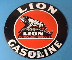 Vintag Lion Gasoline Porcelain Gas Petroleum Service Station Pump Plate Sign