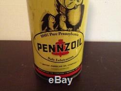 Vintage 1 Qt PENNZOIL Motor Oil Tin Can Gas Service Station 3 Owl Family Graphic