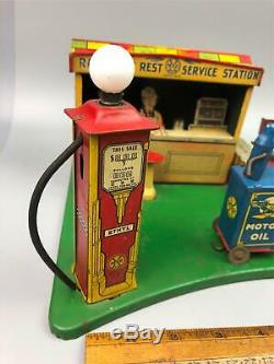 Vintage 1930s Tin Litho Marx Roadside Rest Service Station Gas Oil