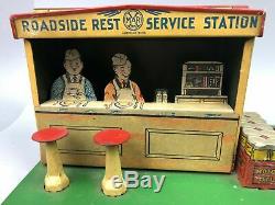 Vintage 1930s Tin Litho Marx Roadside Rest Service Station Gas Oil