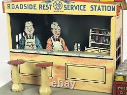 Vintage 1930s Tin Litho Marx Roadside Rest Service Station Gas Oil Tin Litho