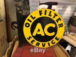 Vintage 1940 Ac Oil Filter Service Gas Station Advertising Metal Flange Sign