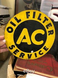 Vintage 1940 Ac Oil Filter Service Gas Station Advertising Metal Flange Sign