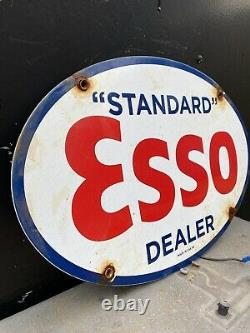 Vintage 1956 ESSO Porcelain Gas Oil Sign DEALER Service Station American Garage