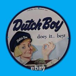 Vintage 1962 Dutch Boy Best Gas Station Service Man Cave Oil Porcelain Sign