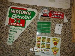 Vintage 1971 Marx Tin Midtown Service Gas Station Playset, 3500, Box, Nr Complete