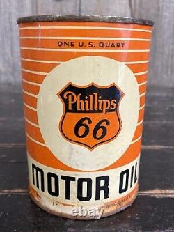 Vintage 1Qt Unopened Phillips 66 Motor Oil Tin Can Gas Service Station Orange