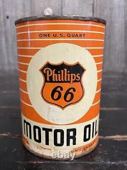 Vintage 1Qt Unopened Phillips 66 Motor Oil Tin Can Gas Service Station Orange