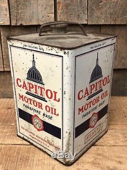 Vintage 2 Gallon Atlantic CAPITOL Motor Oil Gas Service Station Tin Can Sign