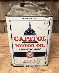 Vintage 2 Gallon Atlantic CAPITOL Motor Oil Gas Service Station Tin Can Sign