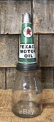 Vintage 30s Original Gas Service Station TEXACO Motor Oil 1 Pint Glass Bottle