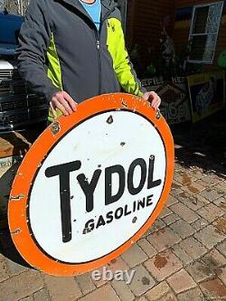 Vintage 42 in Porcelain Tydol Oil Gas Gasoline Sign 2sided Service Station