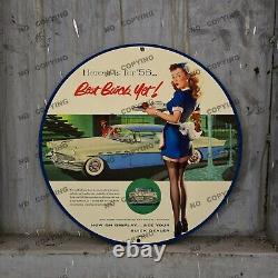 Vintage 56 Best Buick Yet Porcelain Service Gas Pump Station Man Cave Sign 12'