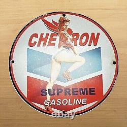 Vintage 8 Chevron Porcelain Sign Supreme Gasoline Gas Oil Pump Service Station