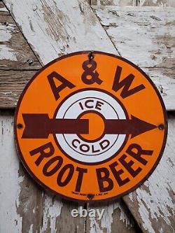 Vintage A&w Root Beer Porcelain Sign Soda Soft Drink Gas Station Diner Service