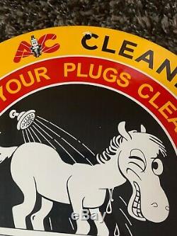 Vintage Ac Spark Plugs Porcelain Sign Service Station Gas Oil Pump Plate Rare! Nr