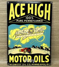 Vintage Ace High Gasoline Porcelain Sign Gas Station Pump Motor Oil Service