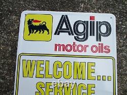 Vintage Agip Motor Oils Gas Station Metal Sign Welcome Service Station