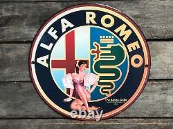 Vintage Alfa Romeo Gasoline Porcelain Gas Service Station Oil Pump Plate Sign