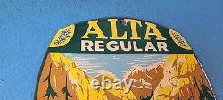 Vintage Alta Gasoline Porcelain Mountains Gas Service Station Pump Plate Sign