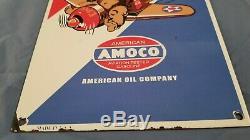 Vintage Amoco Gasoline Porcelain Gas Ww2 Service Station Military Ad Sign