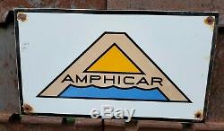 Vintage Amphicar Porcelain Auto Gas Service Station Dealership Sign Rare Pump Ad
