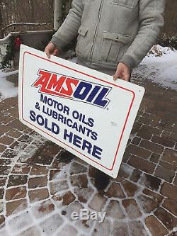 Vintage Ams Oil Motor Oil Metal Sign Gas Gasoline Service Station 36X24 Ams Oil