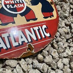 Vintage Atlantic Porcelain Sign White Flash Gas Oil 12 Service Station Garage