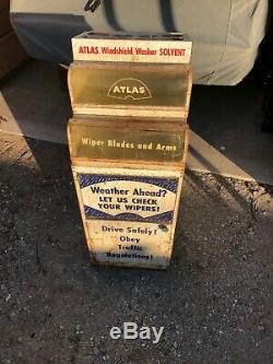 Vintage Atlas Windshield Wiper Gas Service Station Display Cabinet On Wheels