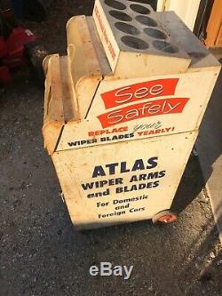 Vintage Atlas Windshield Wiper Gas Service Station Display Cabinet On Wheels