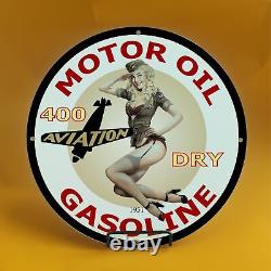 Vintage Aviation Day Gasoline Porcelain Gas Service Station Auto Pump Plate Sign