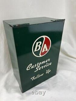 Vintage BA British American Customer Service Follow Up Tin Box Gas Station Green