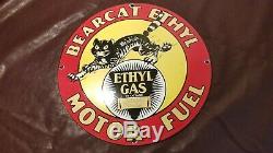 Vintage Bearcat Gasoline Porcelain Metal Ad Gas Service Station Pump Plate Sign