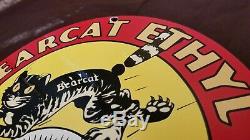 Vintage Bearcat Gasoline Porcelain Metal Ad Gas Service Station Pump Plate Sign