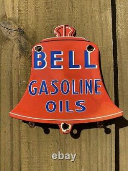 Vintage Bell Gasoline Porcelain Sign Gas Station Oil Service Old Garage Plaque