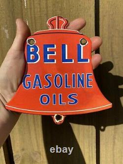 Vintage Bell Gasoline Porcelain Sign Gas Station Oil Service Old Garage Plaque