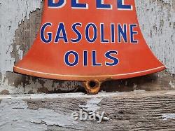 Vintage Bell Porcelain Sign Gasoline Oil Gas Station Service Pump Plate Diecut