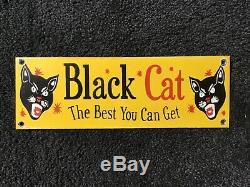 Vintage Black Cat Fireworks Porcelain Sign Gas Oil Service Station Pump Plate Ad