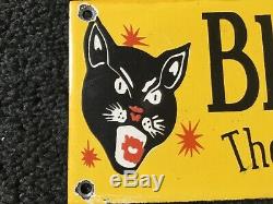 Vintage Black Cat Fireworks Porcelain Sign Gas Oil Service Station Pump Plate Ad