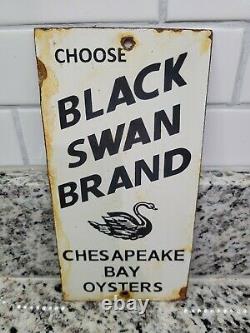 Vintage Black Swan Porcelain Sign Chesapeake Bay Oyster Gas Station Oil Service