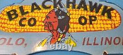 Vintage Blackhawk Co Op Porcelain Gas Oil Service Station Indian Topper Sign