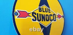 Vintage Blue Sunoco Gasoline Porcelain Gas Service Station Pump Plate Rack Sign