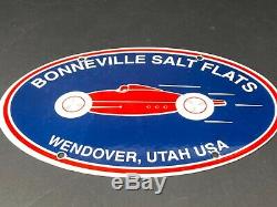 Vintage Bonneville Salt Flats Porcelain Sign Gas Oil Pump Plate Service Station
