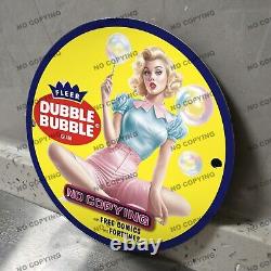Vintage Bubble Yum Porcelain Sign Chewing Gum Pinup Girl Oil Gas Station Service
