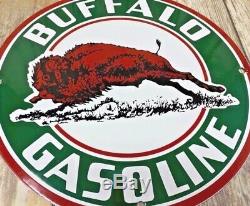 Vintage Buffalo Gasoline Porcelain Sign Gas Motor Oil Service Station Pump Plate